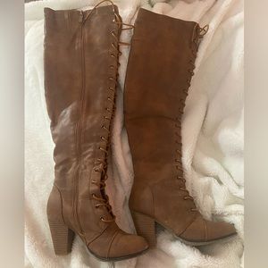 Tan knee high boots